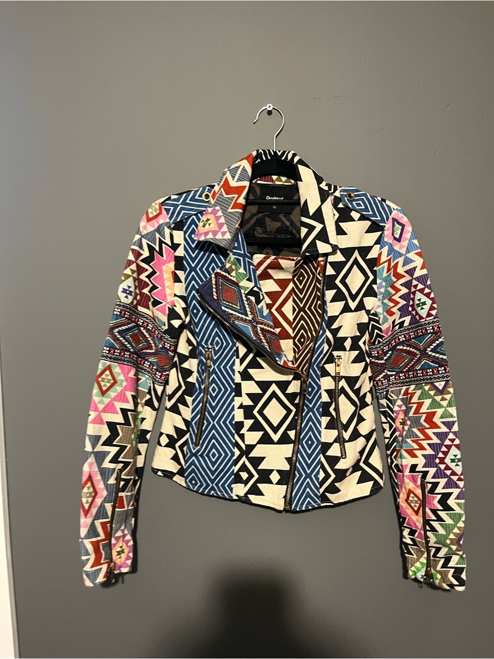 Desigual Multicolor Geometric Aztec Moto Jacket